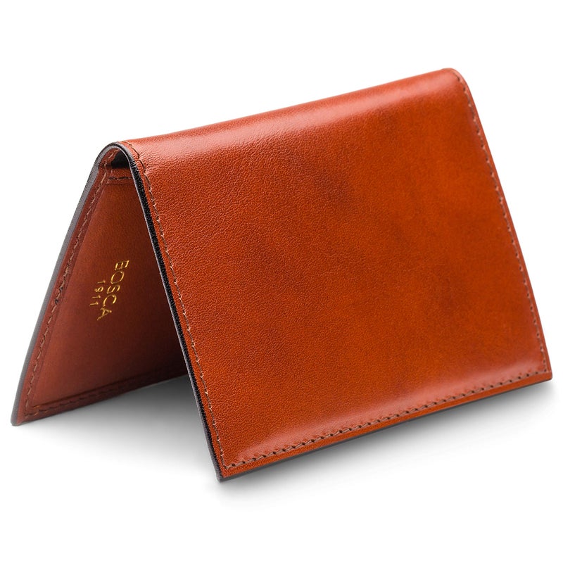 Bosca Men's Leather Card Holder Wallet â€“ Italian Full Grain Vegetable Tanned Credit Card Case â€“ 6 Card Slots, 2 Receipt Wells â€“ Classic Glossy Finish â€“ Gift-Ready Packaging - Dark Brown - Image 2